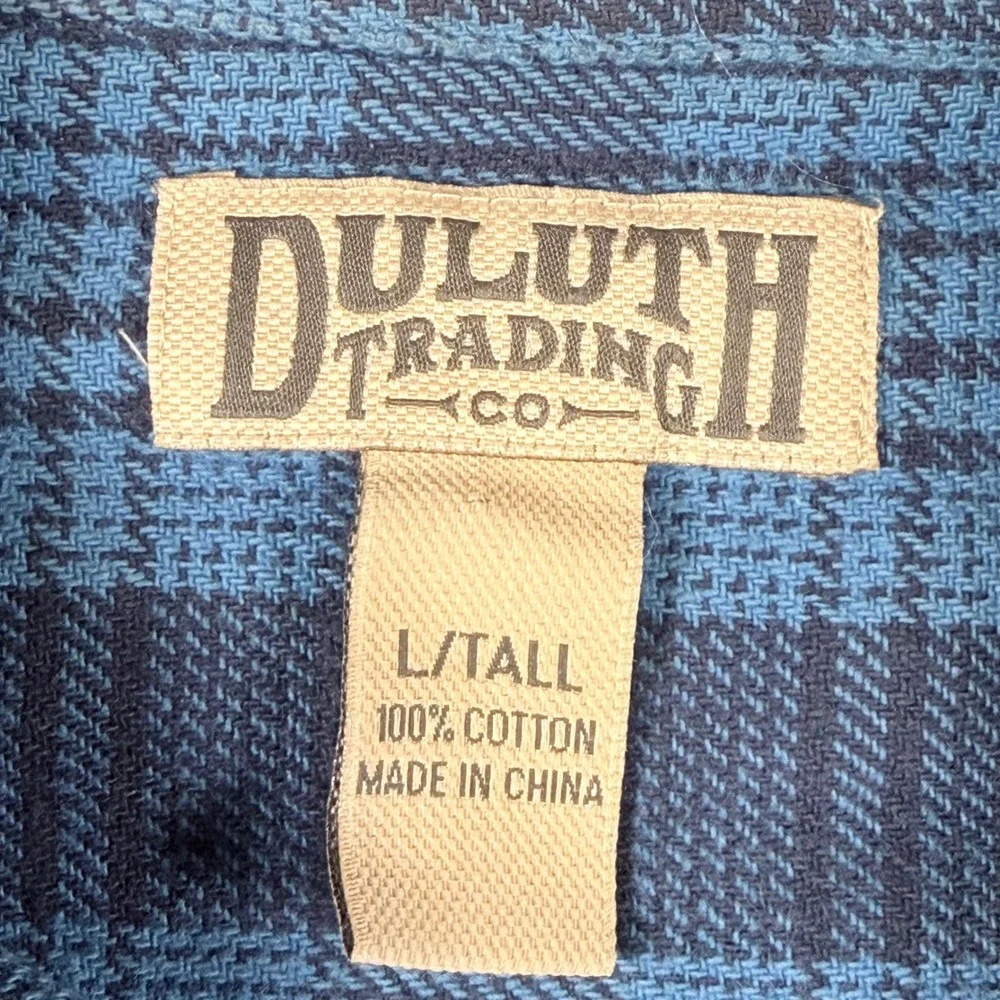 Duluth Trading Co Flannel Shirt Mens Large Tall Blue Plaid Heavy Cotton Work